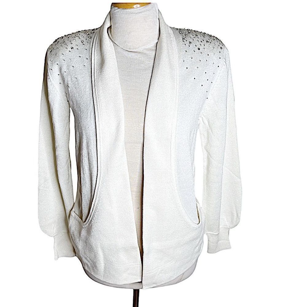 Drapers & Damon’s Rhinestone Cardigan Sweater Size Petite Medium Nwt - Picture 1 of 5